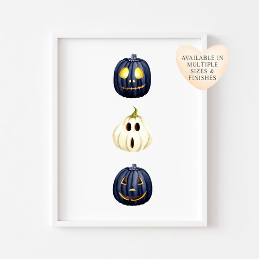 Halloween autumn spooky face pumpkin trio set illustration fall unframed wall art poster print
