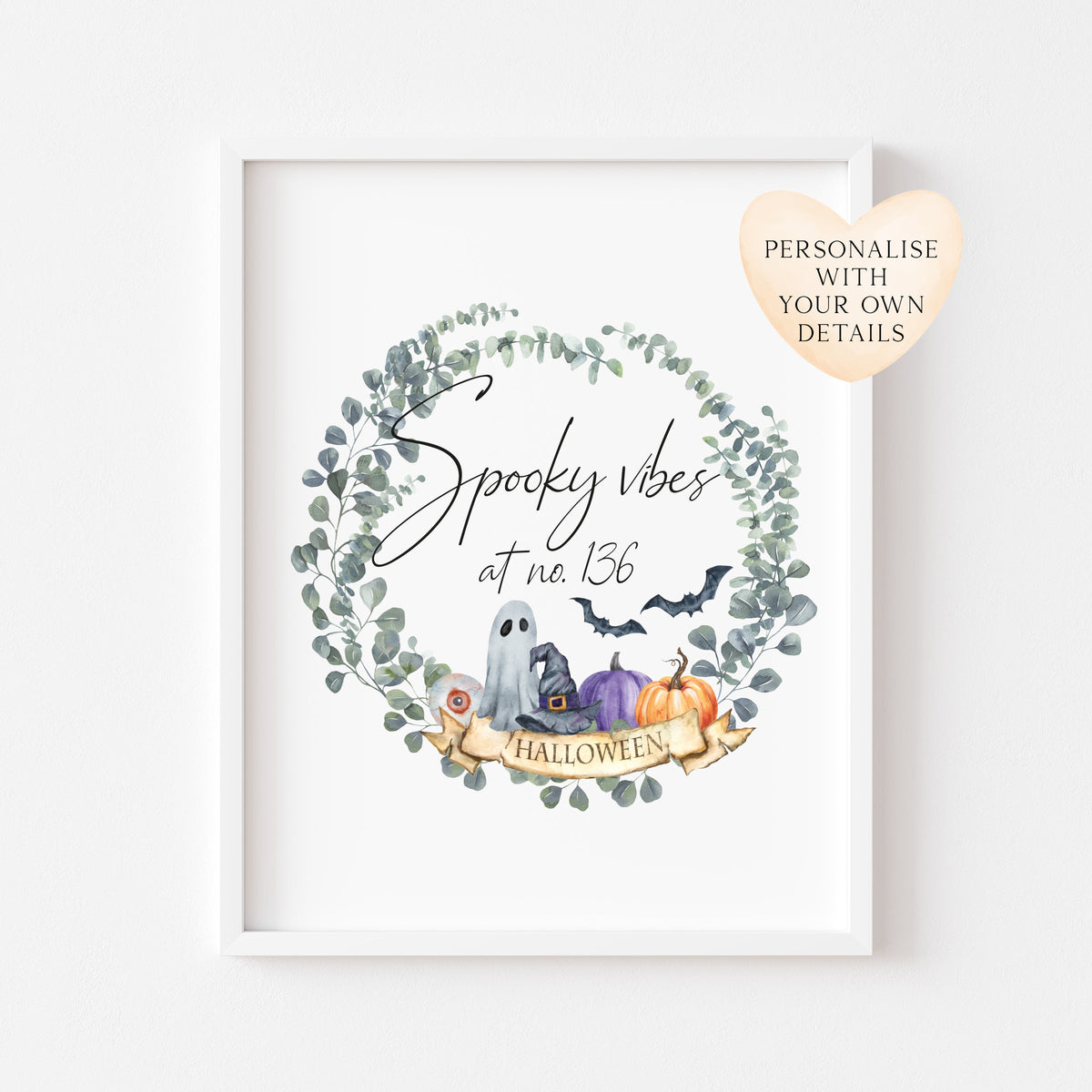 Spooky Vibes at no. (house number) Halloween watercolour seasonal unframed wall art poster print