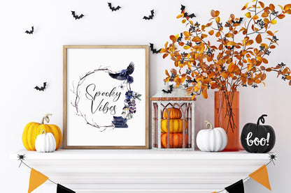 Spooky Vibes Halloween, witch seasonal watercolour unframed wall art poster print