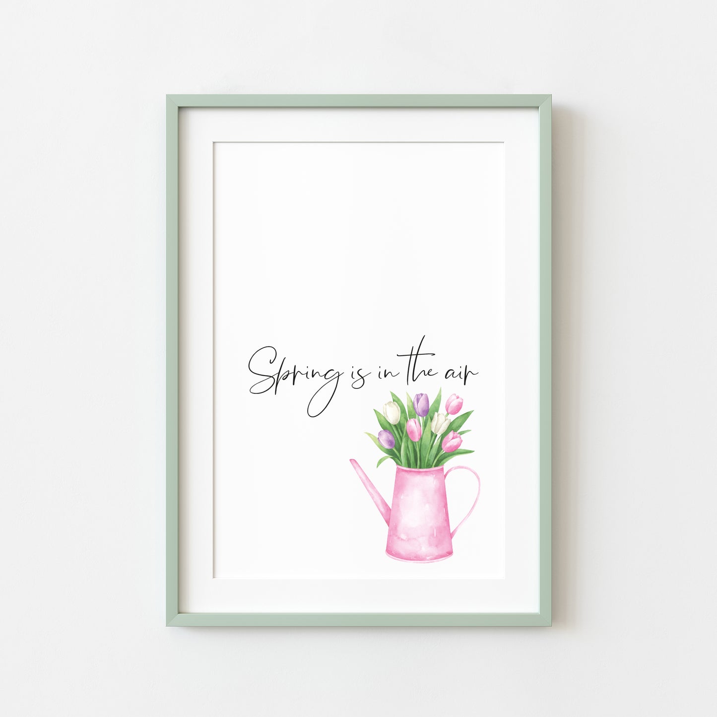 Hello Spring, pink spring tulips floral watercolour spring seasonal unframed wall art poster print