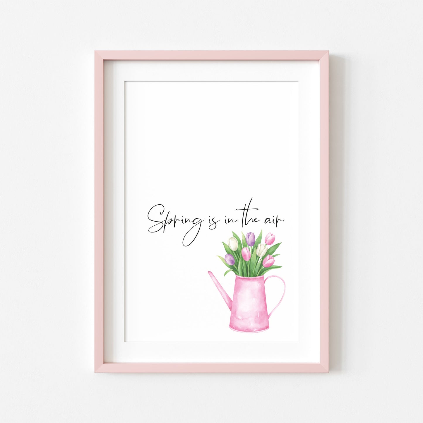 Hello Spring, pink spring tulips floral watercolour spring seasonal unframed wall art poster print