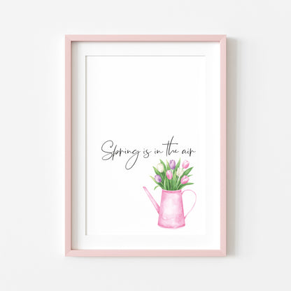 Hello Spring, pink spring tulips floral watercolour spring seasonal unframed wall art poster print