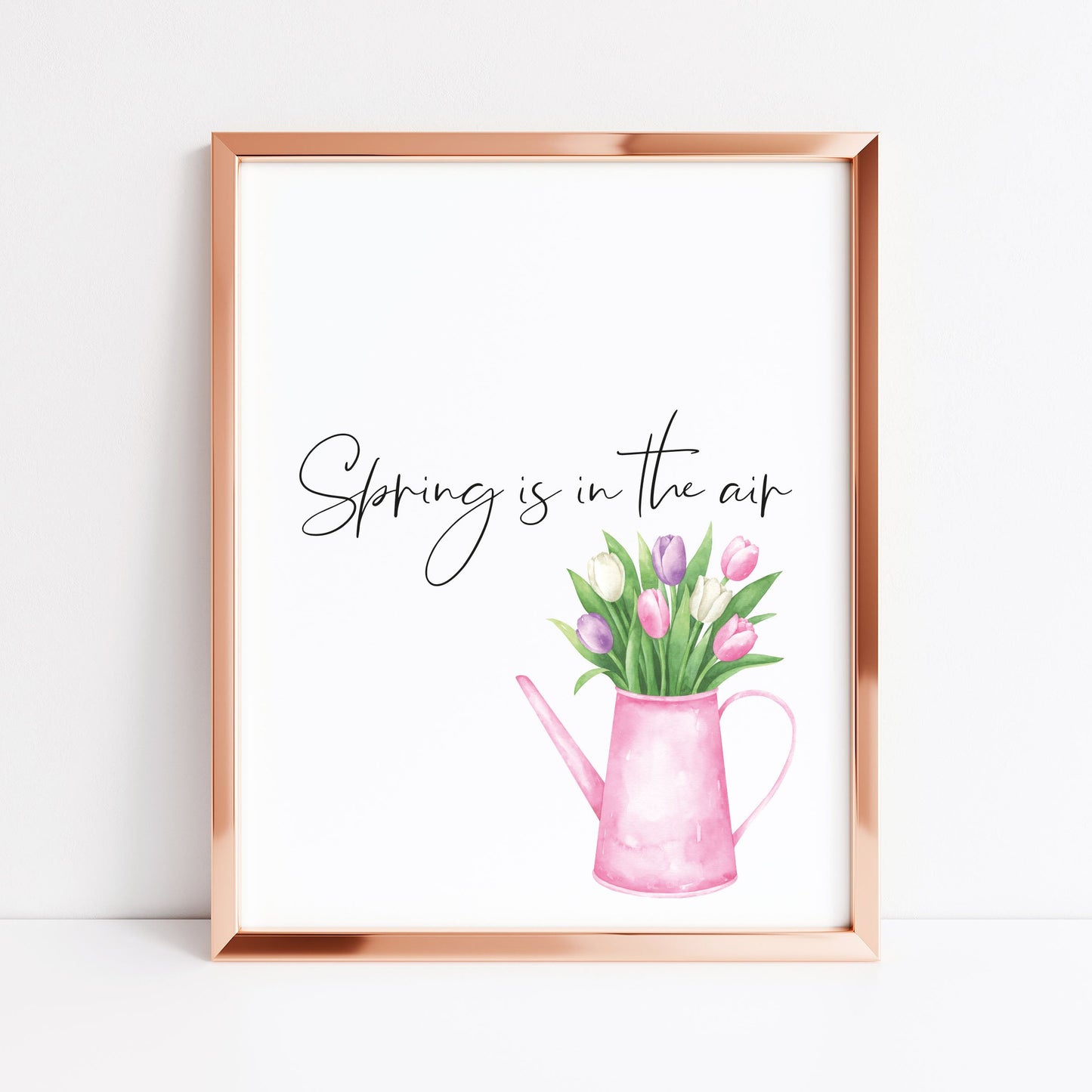 Hello Spring, pink spring tulips floral watercolour spring seasonal unframed wall art poster print