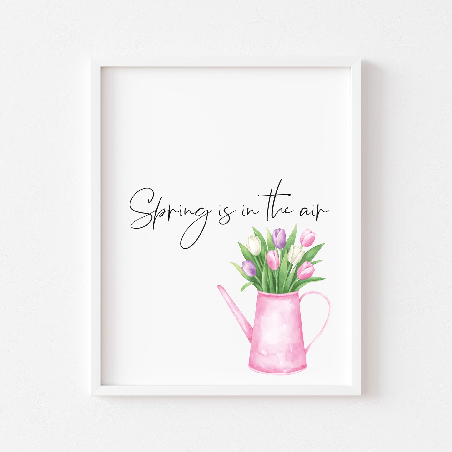 Hello Spring, pink spring tulips floral watercolour spring seasonal unframed wall art poster print