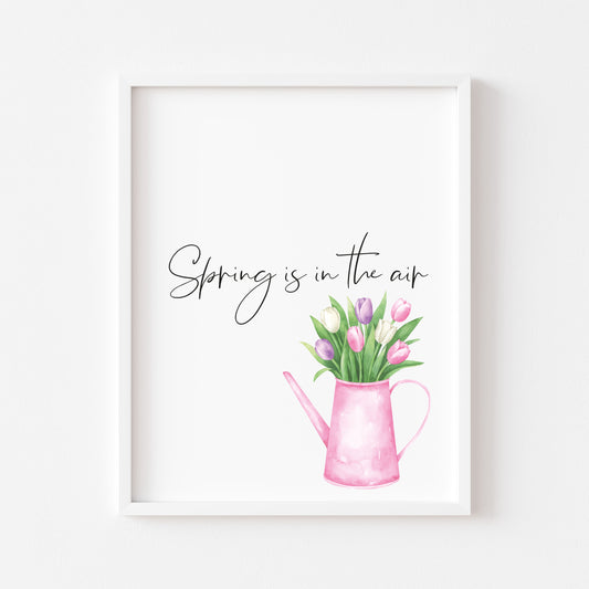 Hello Spring, pink spring tulips floral watercolour spring seasonal unframed wall art poster print