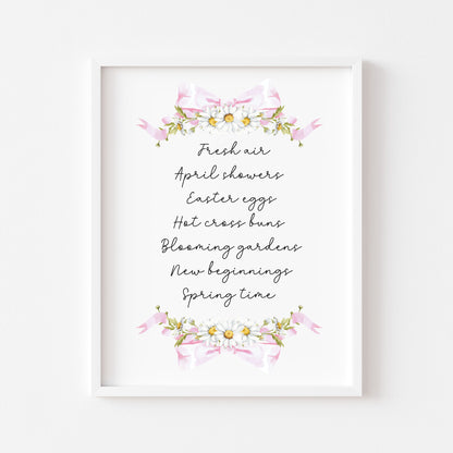 Spring Favourites Wall Art Print, Daisy Wreath Spring home Decor (unframed)