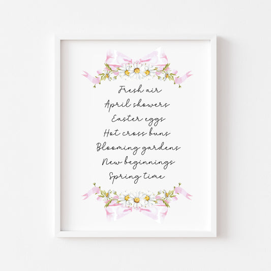 Spring Favourites Wall Art Print, Daisy Wreath Spring home Decor (unframed)