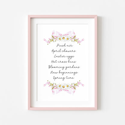 Spring Favourites Wall Art Print, Daisy Wreath Spring home Decor (unframed)
