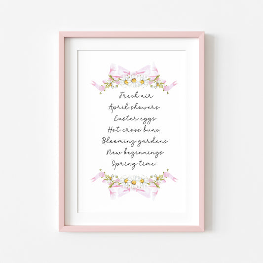 Spring Favourites Wall Art Print, Daisy Wreath Spring home Decor (unframed)
