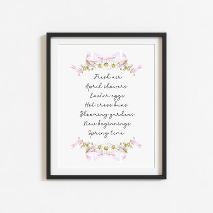 Spring Favourites Wall Art Print, Daisy Wreath Spring home Decor (unframed)