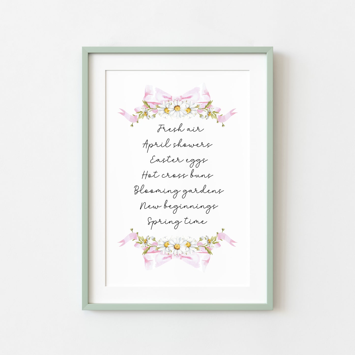 Spring Favourites Wall Art Print, Daisy Wreath Spring home Decor (unframed)
