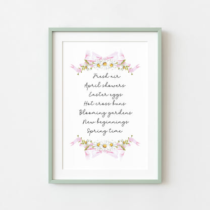 Spring Favourites Wall Art Print, Daisy Wreath Spring home Decor (unframed)