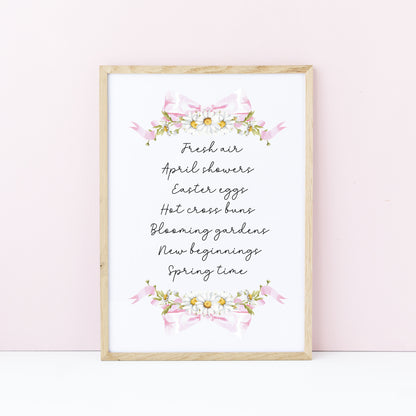 Spring Favourites Wall Art Print, Daisy Wreath Spring home Decor (unframed)