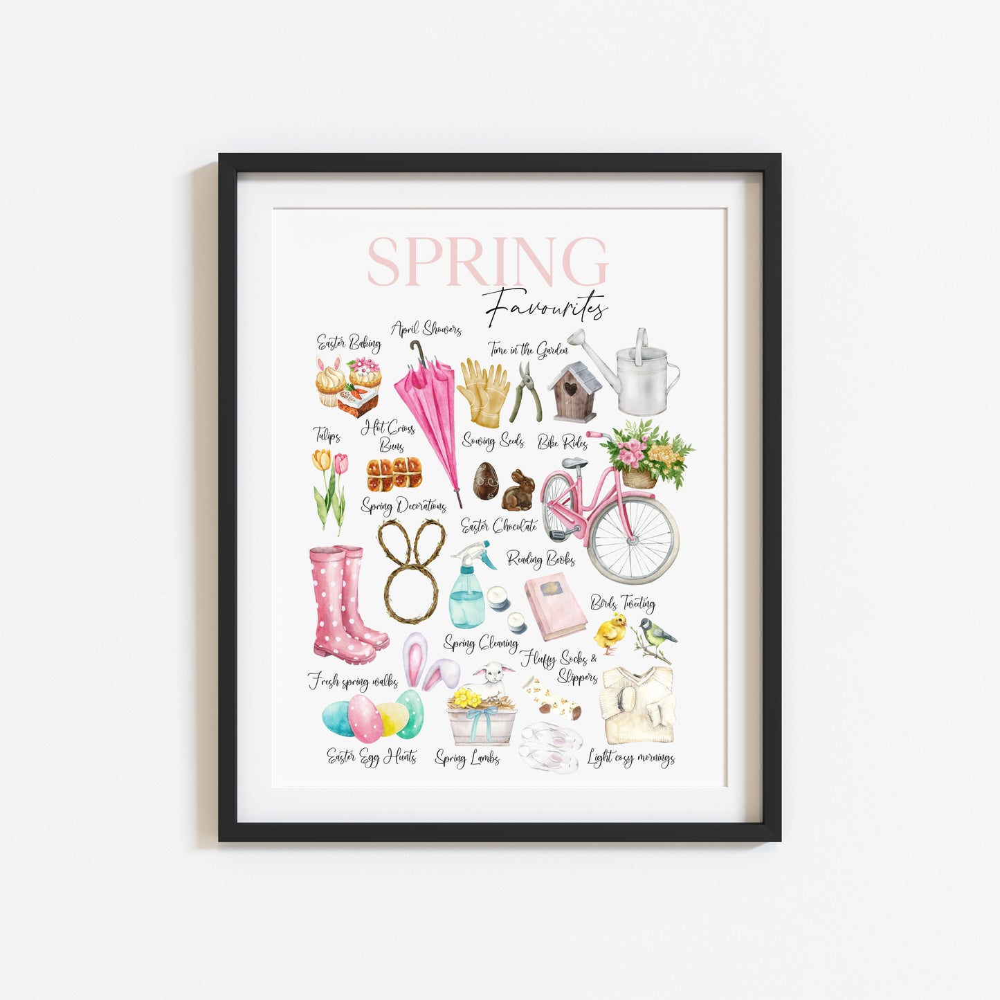 Spring Easter favourites green, pink, purple watercolour seasonal home bedroom unframed wall art poster print