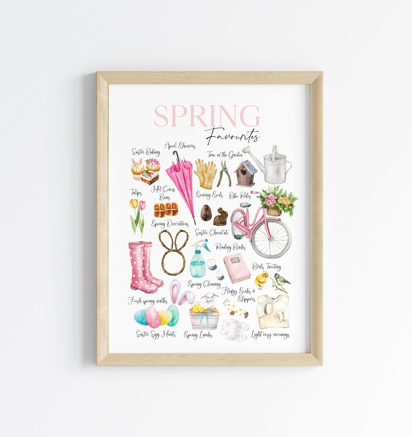 Spring Easter favourites green, pink, purple watercolour seasonal home bedroom unframed wall art poster print