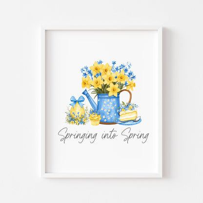 Spring Print yellow & blue daffodils easter Spring home Decor unframed wall art poster