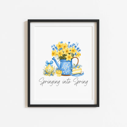 Spring Print yellow & blue daffodils easter Spring home Decor unframed wall art poster
