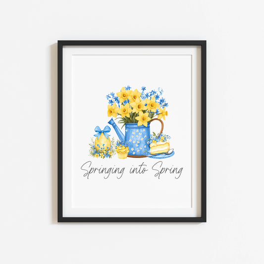 Spring Print yellow & blue daffodils easter Spring home Decor unframed wall art poster