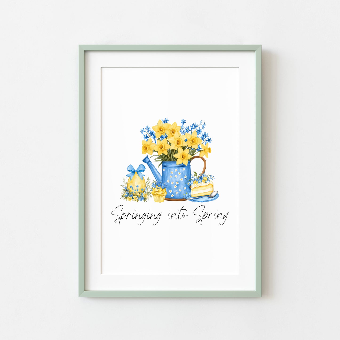 Spring Print yellow & blue daffodils easter Spring home Decor unframed wall art poster