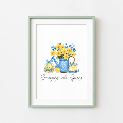 Spring Print yellow & blue daffodils easter Spring home Decor unframed wall art poster