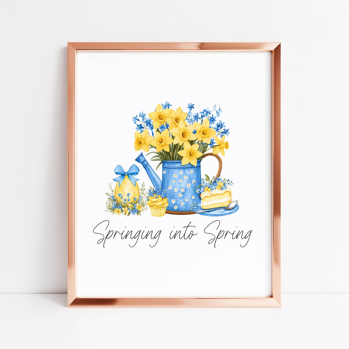 Spring Print yellow & blue daffodils easter Spring home Decor unframed wall art poster