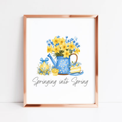 Spring Print yellow & blue daffodils easter Spring home Decor unframed wall art poster