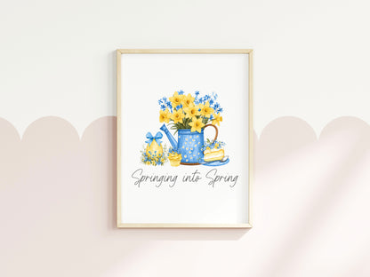 Spring Print yellow & blue daffodils easter Spring home Decor unframed wall art poster