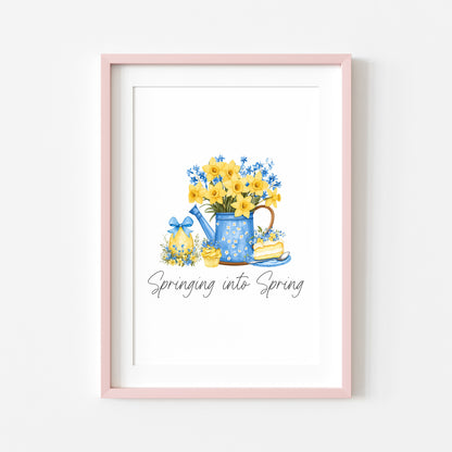 Spring Print yellow & blue daffodils easter Spring home Decor unframed wall art poster
