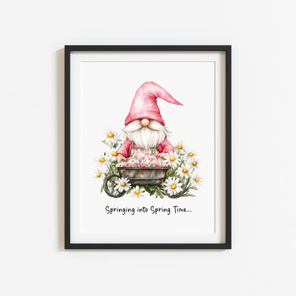Springing into Spring time pink gnome gonk garden flowers spring home bedroom unframed wall art poster print