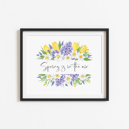 Spring is in the air landscape spring tulips and daffodils floral wreath illustration unframed wall art poster print