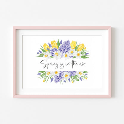 Spring is in the air landscape spring tulips and daffodils floral wreath illustration unframed wall art poster print