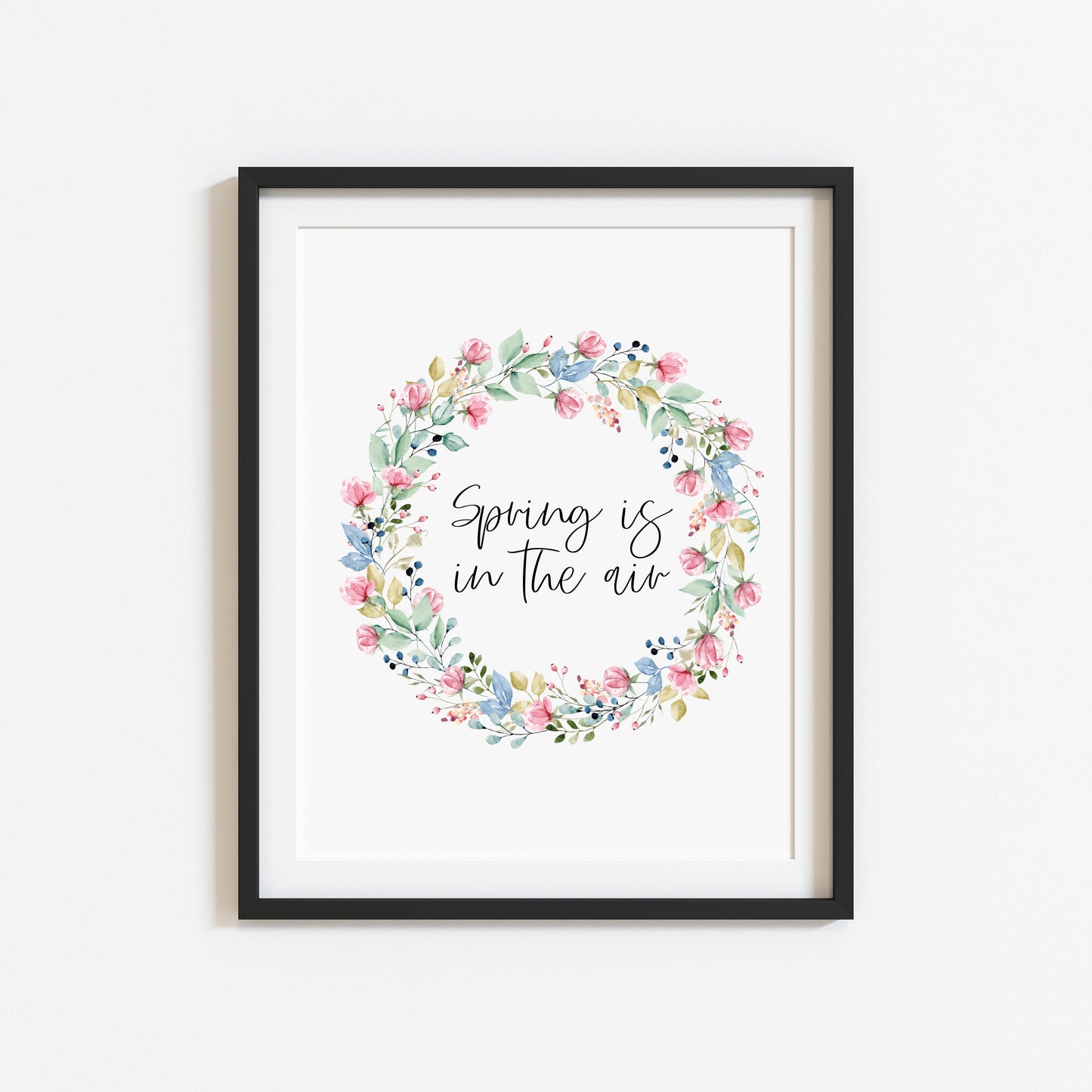 Spring is in the air pink floral wreath illustration seasonal unframed wall art poster print