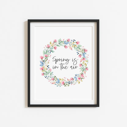 Spring is in the air pink floral wreath illustration seasonal unframed wall art poster print