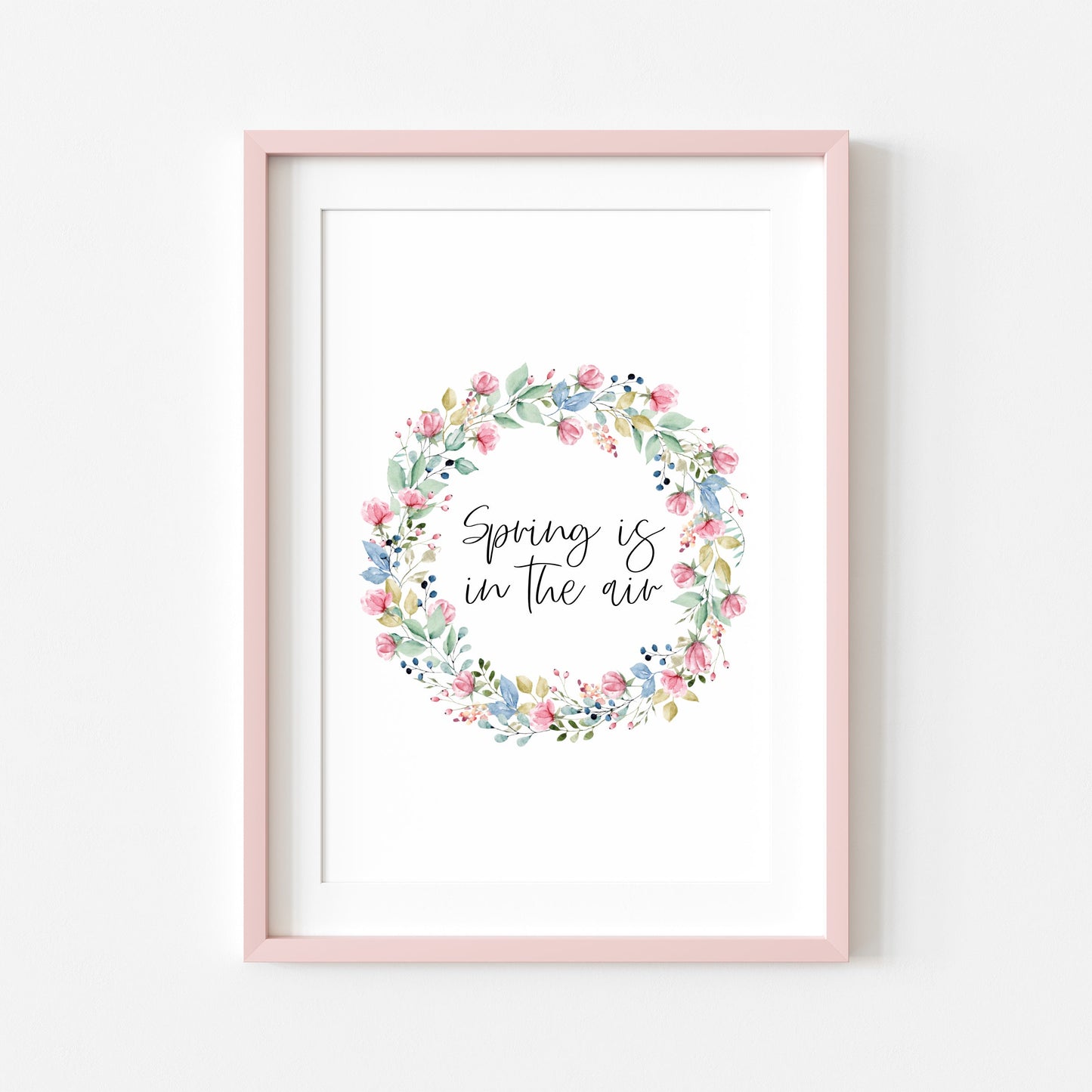 Spring is in the air pink floral wreath illustration seasonal unframed wall art poster print