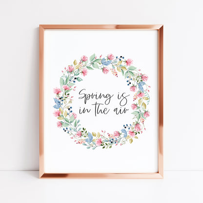 Spring is in the air pink floral wreath illustration seasonal unframed wall art poster print