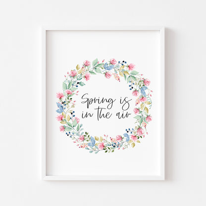 Spring is in the air pink floral wreath illustration seasonal unframed wall art poster print