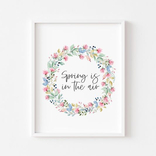 Spring is in the air pink floral wreath illustration seasonal unframed wall art poster print