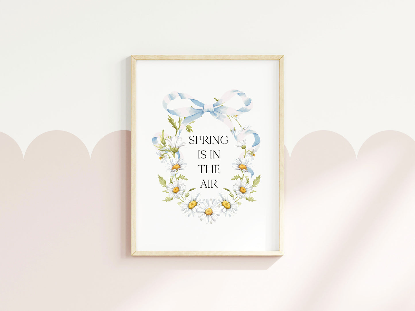 Spring Is In The Air Wall Art Print, Daisy Wreath Spring home Decor (unframed)