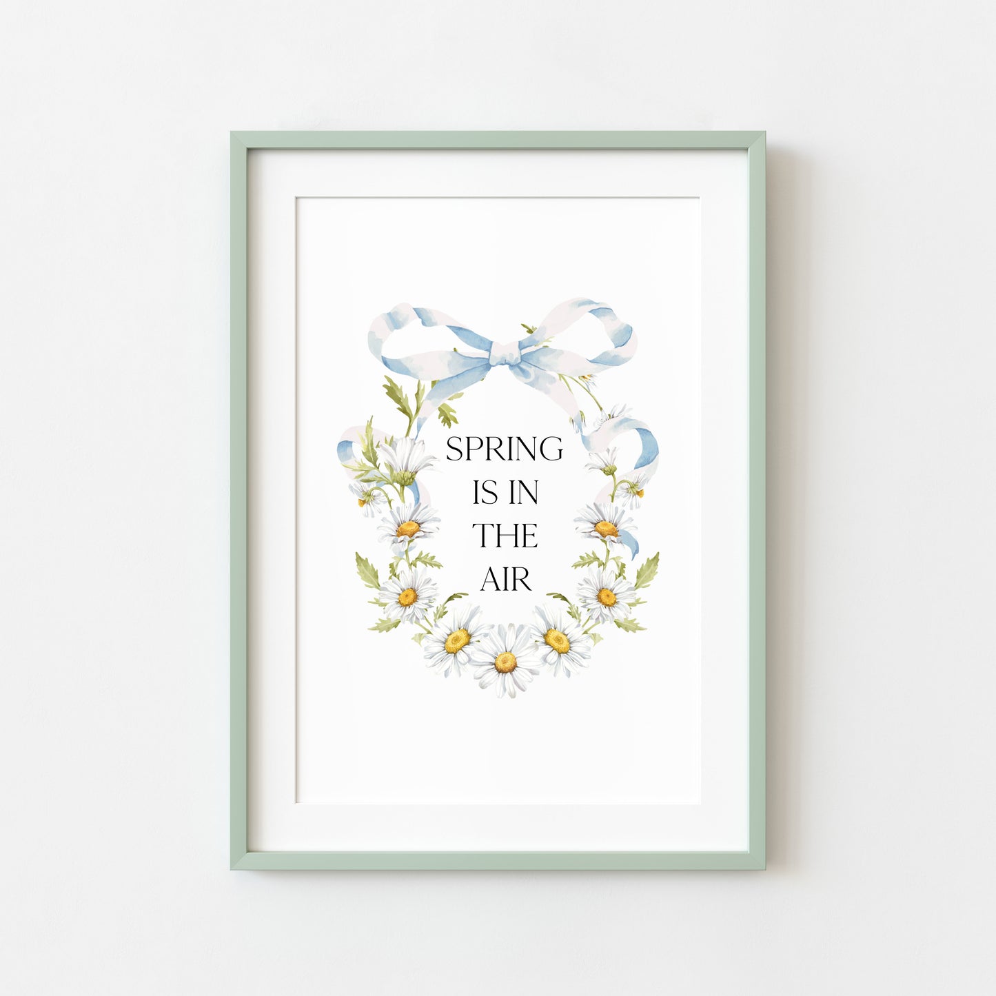 Spring Is In The Air Wall Art Print, Daisy Wreath Spring home Decor (unframed)