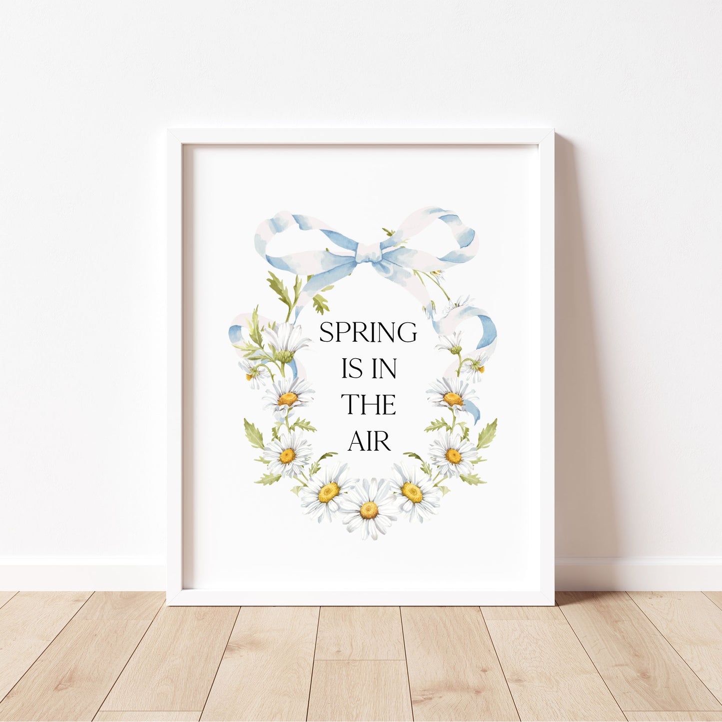 Spring Is In The Air Wall Art Print, Daisy Wreath Spring home Decor (unframed)