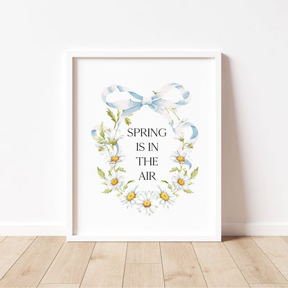 Spring Is In The Air Wall Art Print, Daisy Wreath Spring home Decor (unframed)