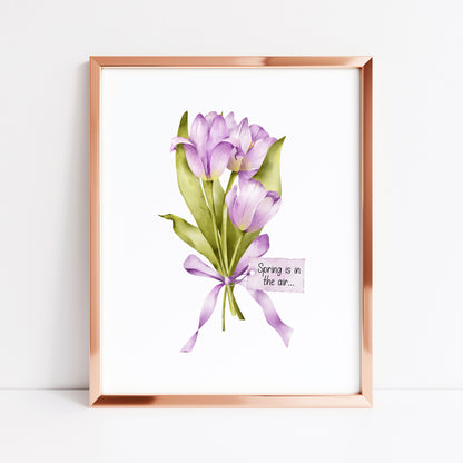 Purple Tulips Wall Art Print, Spring is in the air home Decor poster (unframed)