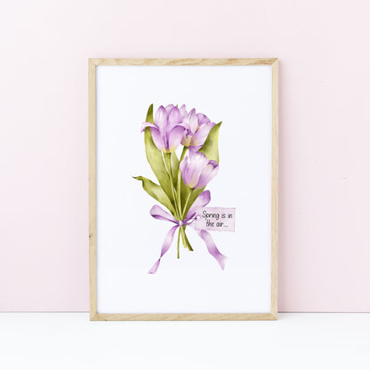 Purple Tulips Wall Art Print, Spring is in the air home Decor poster (unframed)