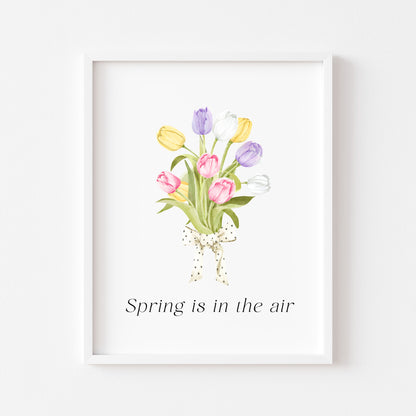 Spring Is In The Air Wall Art Print, Tulip Bouquet Pastel Wall Decor (unframed)