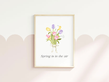 Spring Is In The Air Wall Art Print, Tulip Bouquet Pastel Wall Decor (unframed)