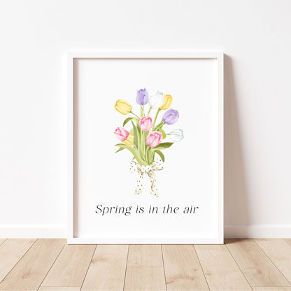 Spring Is In The Air Wall Art Print, Tulip Bouquet Pastel Wall Decor (unframed)