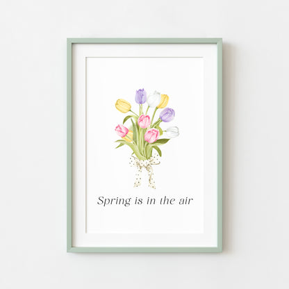 Spring Is In The Air Wall Art Print, Tulip Bouquet Pastel Wall Decor (unframed)
