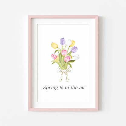 Spring Is In The Air Wall Art Print, Tulip Bouquet Pastel Wall Decor (unframed)