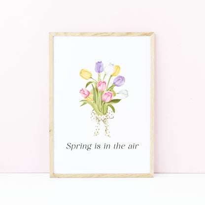 Spring Is In The Air Wall Art Print, Tulip Bouquet Pastel Wall Decor (unframed)