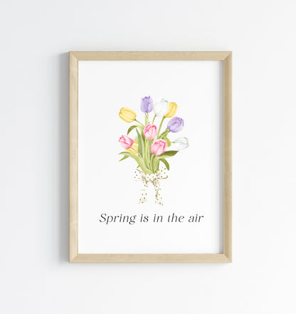 Spring Is In The Air Wall Art Print, Tulip Bouquet Pastel Wall Decor (unframed)